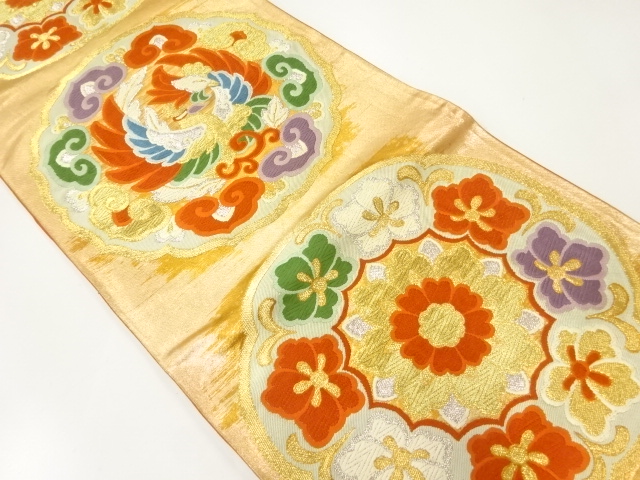 アンティーク　鳳凰に華紋模様織出し袋帯（材料）